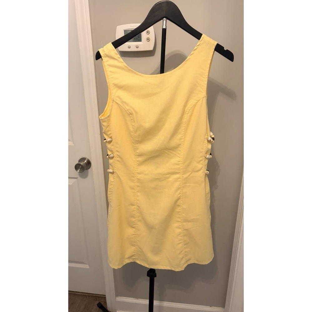 Paper Heart Butter Yellow Beaded Side Cutout Mini Dress Med Boho Festival Beach